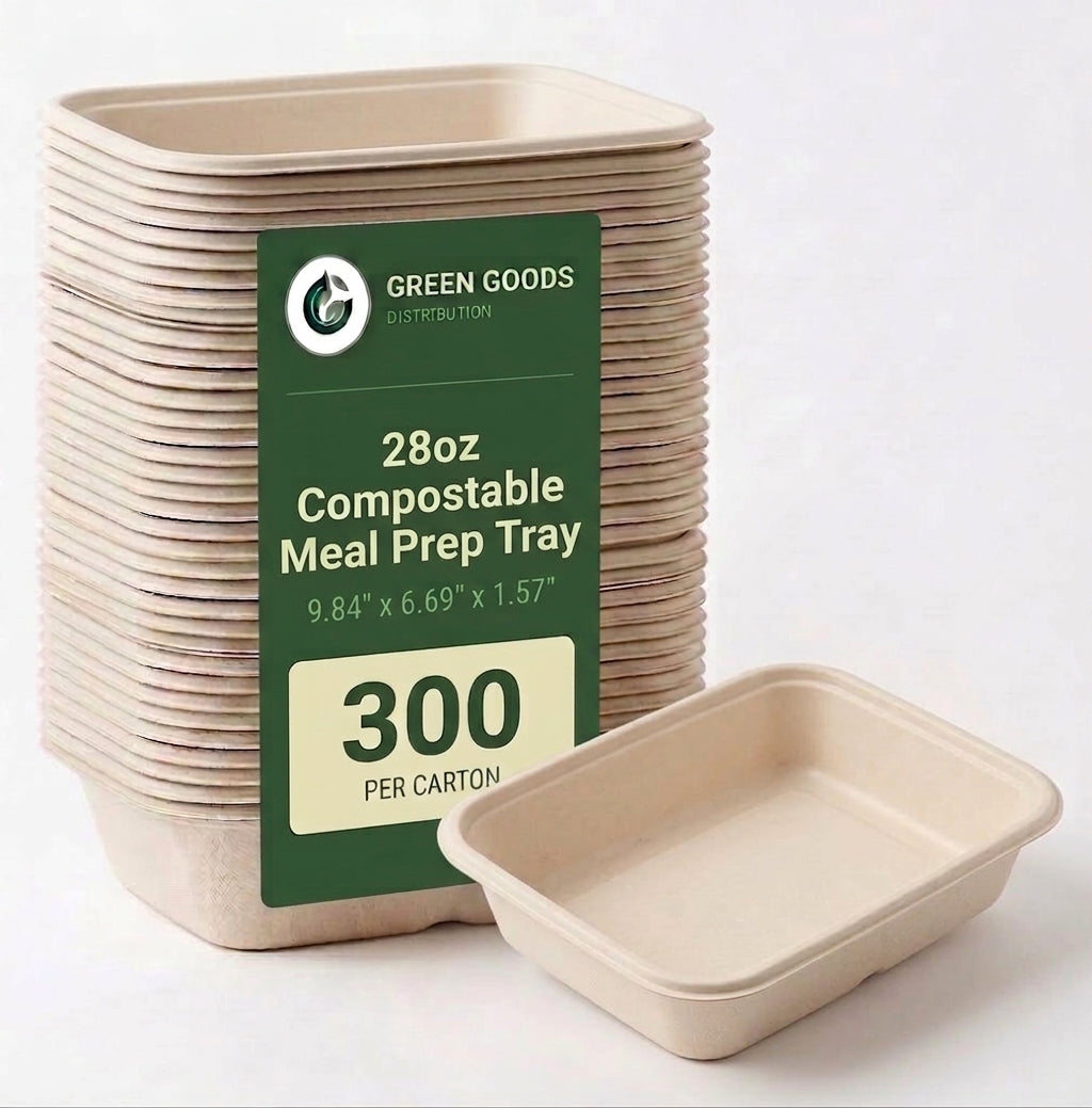 28 oz Compostable Meal Prep Containers — 9" x 6" Bagasse Tray