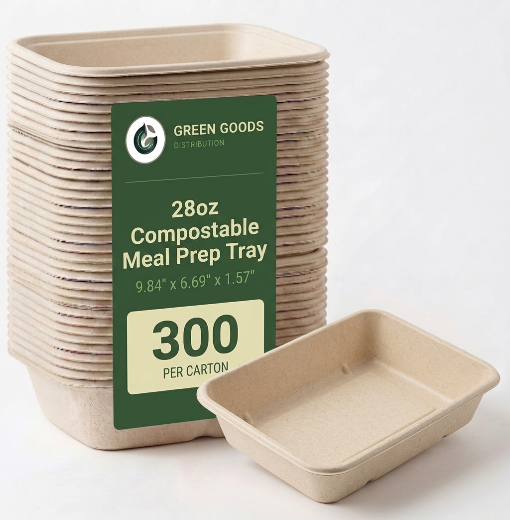 28 oz Compostable Meal Prep Containers — 9" x 6" Bagasse Tray