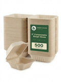 6" Compostable Burger Boxes — Hinged Bagasse Clamshells
