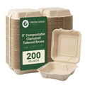 8" Compostable Clamshell — Square Bagasse Takeout Boxes