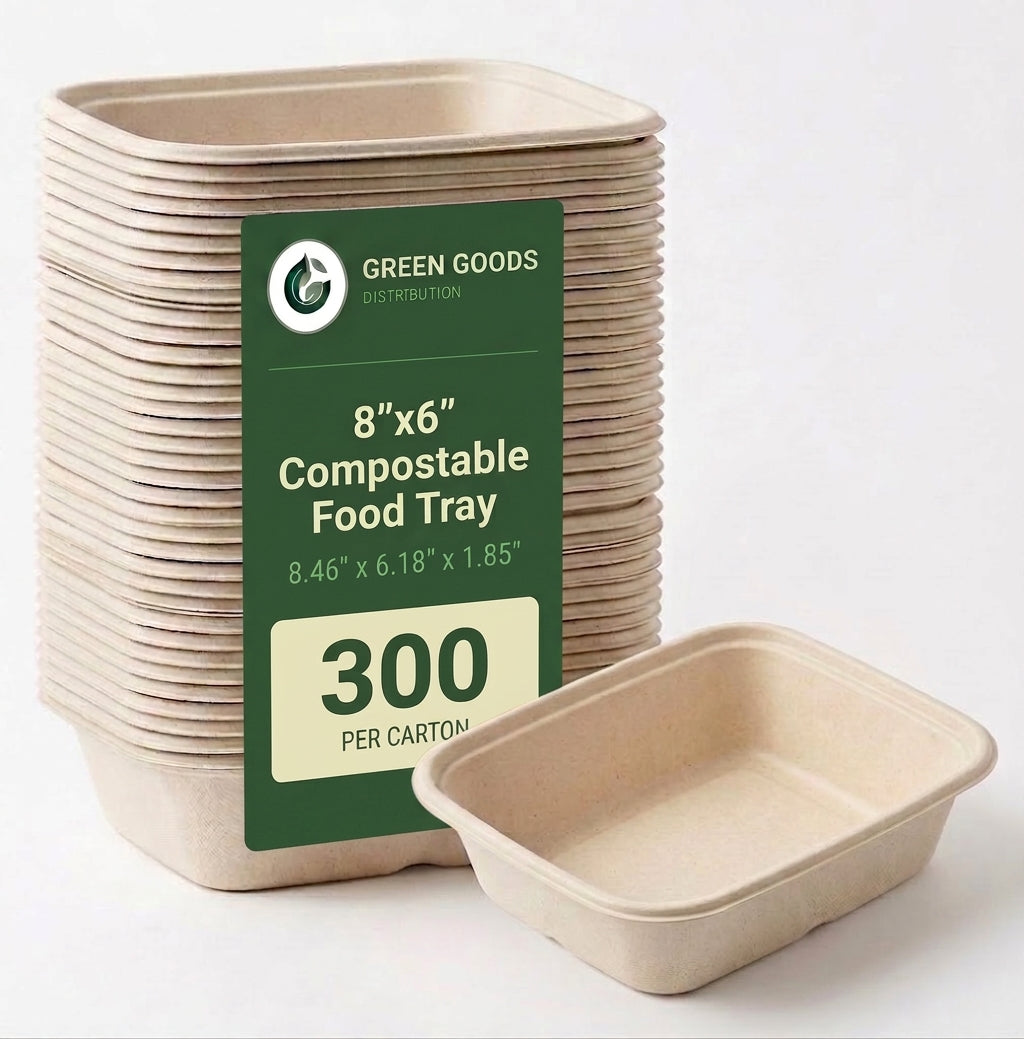 8" x 6" Compostable Food Box — Deep Bagasse Food Tray