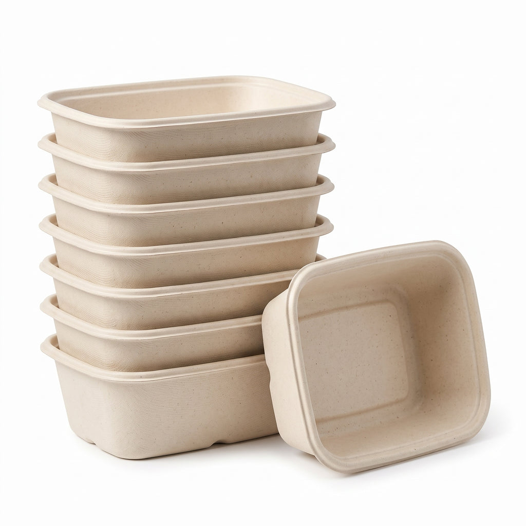 8" x 6" Compostable Food Box — Deep Bagasse Food Tray