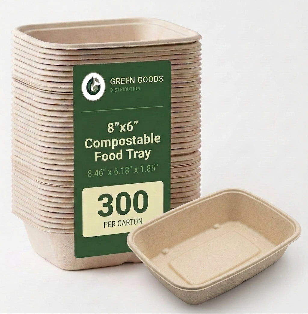 8" x 6" Compostable Food Box — Deep Bagasse Food Tray