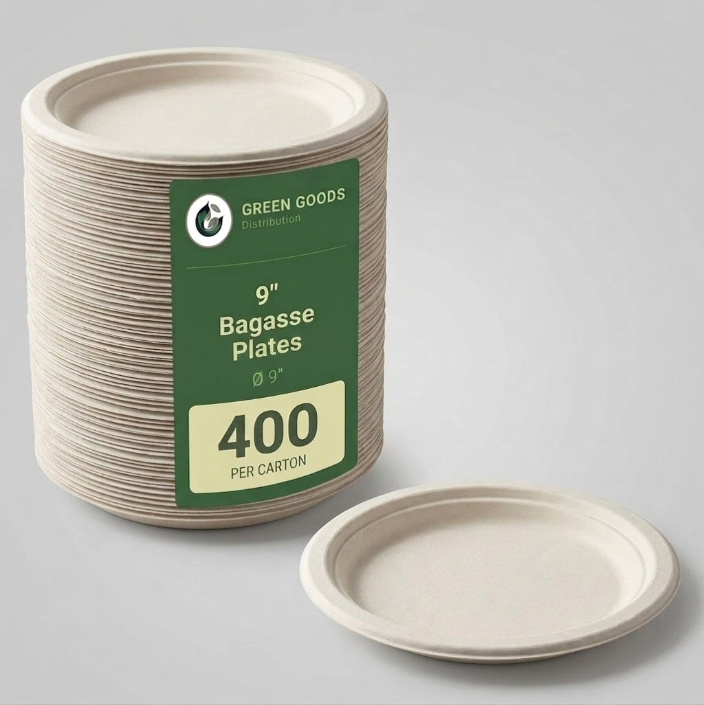 9" Compostable Bagasse Plates — Heavy Duty, 400 Count