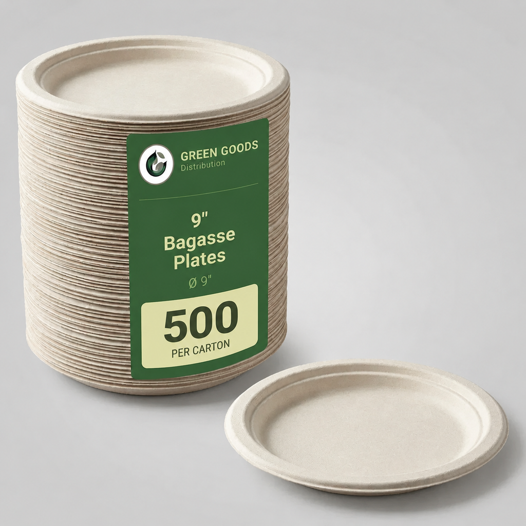 9" Compostable Bagasse Plates — Heavy Duty, 500 Count