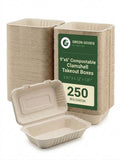 9" x 6" Compostable Clamshells — Hinged Bagasse Takeout Box