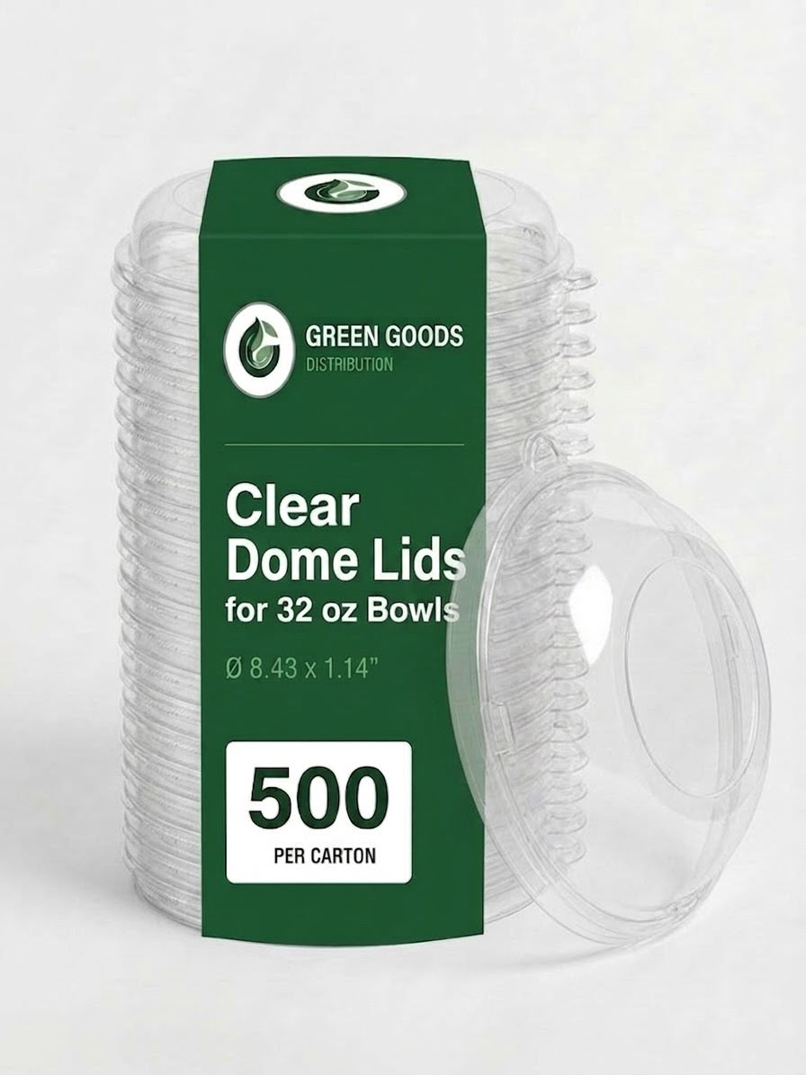 Clear Dome Lids for 32 oz Bowls — Recyclable PET, Bulk