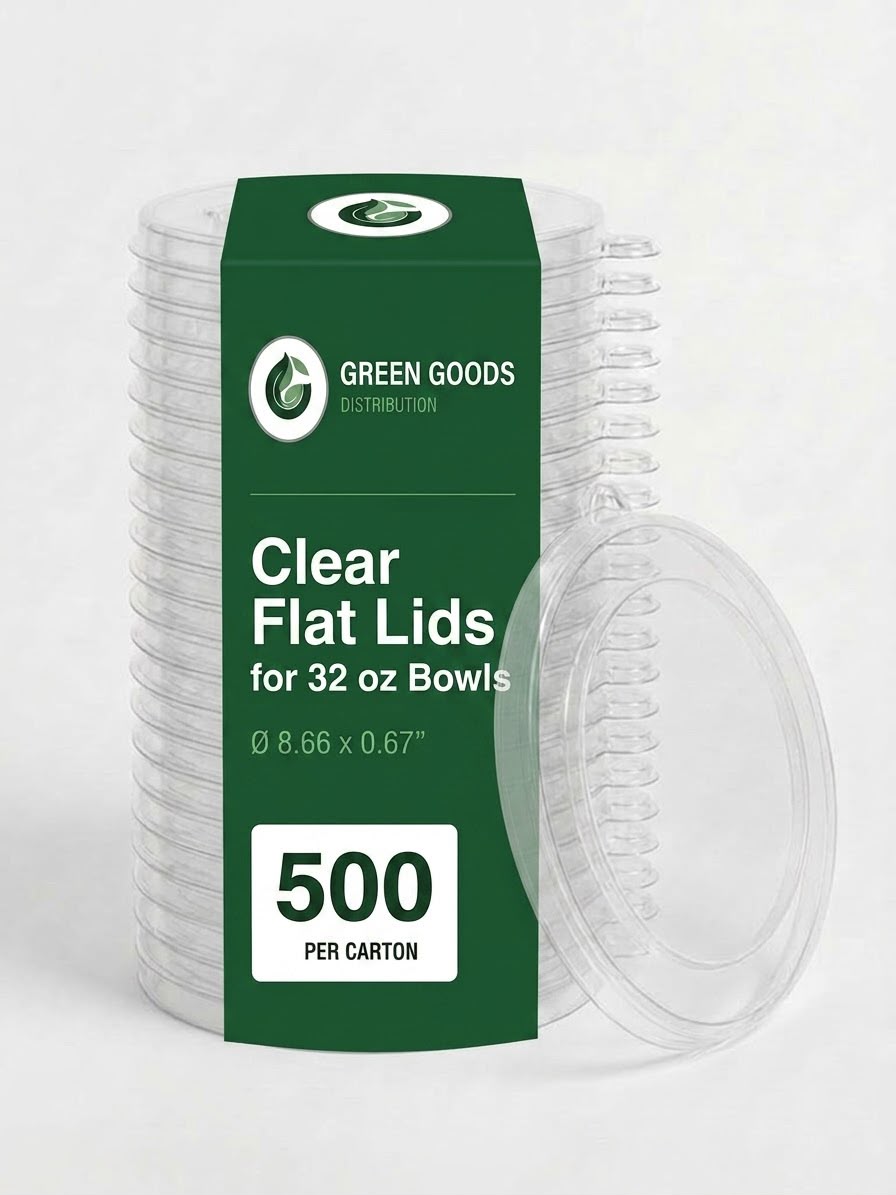 Clear Flat Lids for 32 oz Bowls — Stackable Recyclable PET