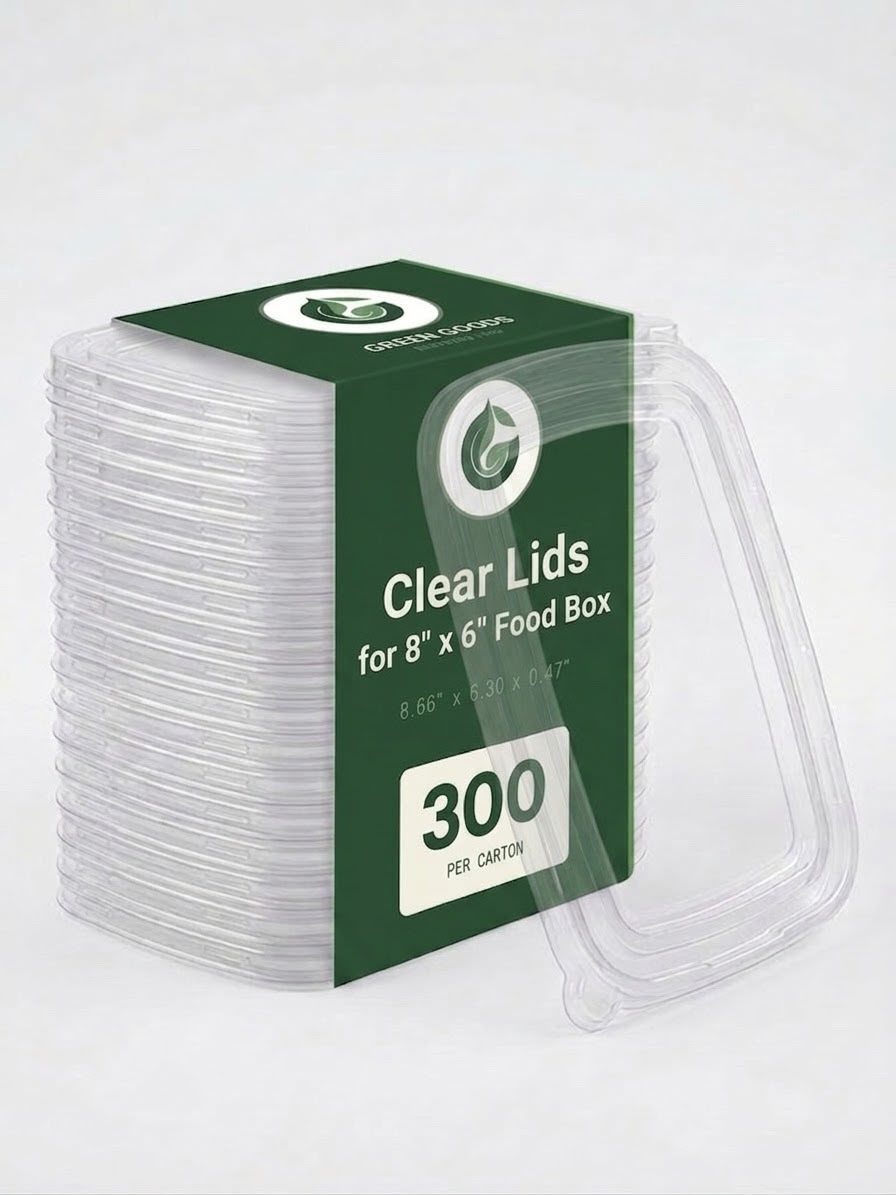Clear PET Lids for 8x6 Food Boxes | Flat Stackable Bulk