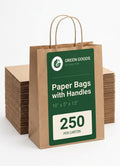 Paper Bags with Handles — 10x5x13 Takeout Bags, Bulk