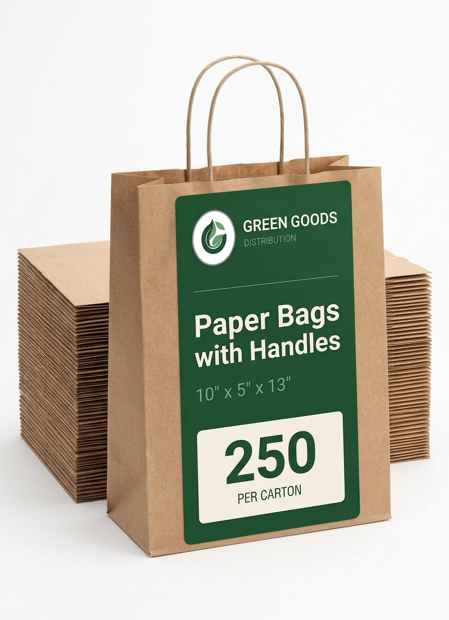 Paper Bags with Handles — 10x5x13 Takeout Bags, Bulk