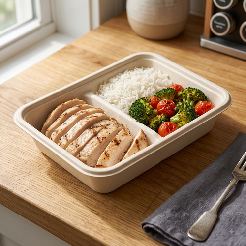 28 oz Compostable Meal Prep Containers — 9" x 6" Bagasse Tray