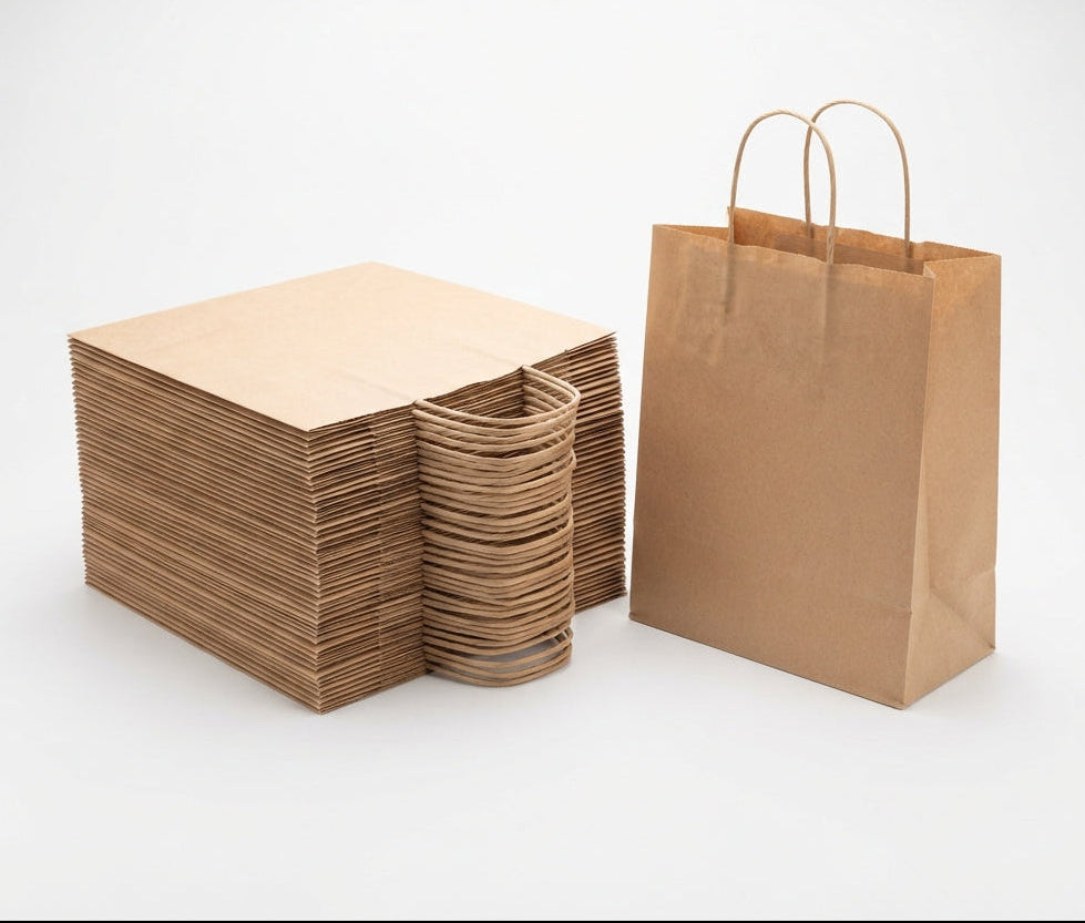 Paper Bags with Handles — 10x5x13 Takeout Bags, Bulk