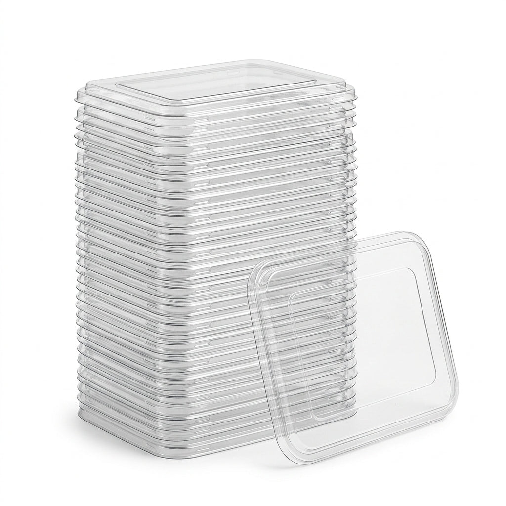 Clear PET Lids for 8x6 Food Boxes | Flat Stackable Bulk
